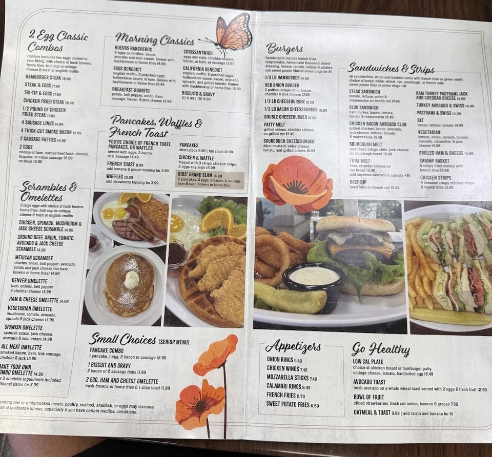 Breakfast, lunch, and dinner menu layout