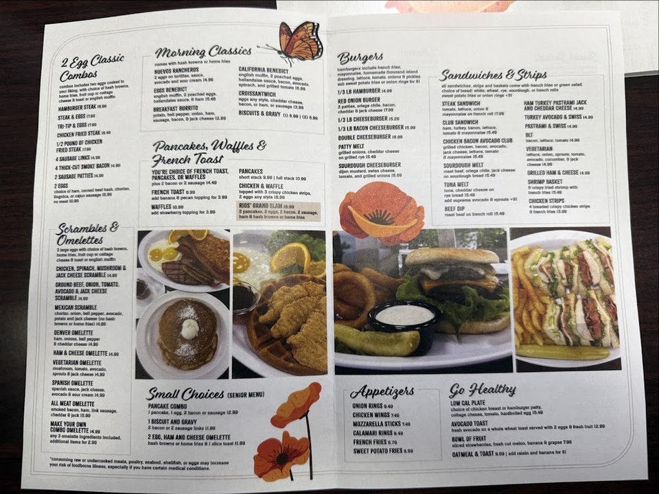 Cafe menu with brunch selections