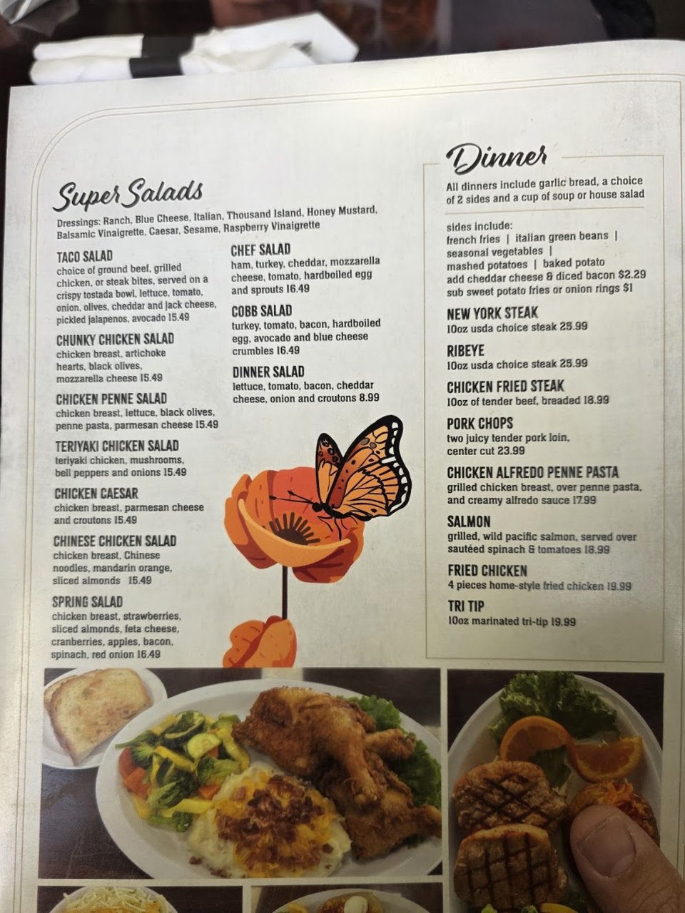 Simple menu page with meal options