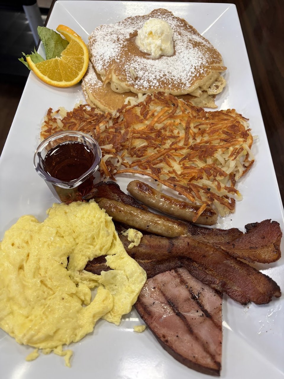 Breakfast Platter with Pancakes and Eggs